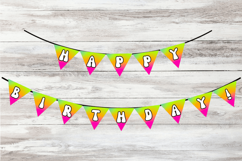 free printable retro rainbow birthday banner letters pdf, colorful birthday party banner for kids