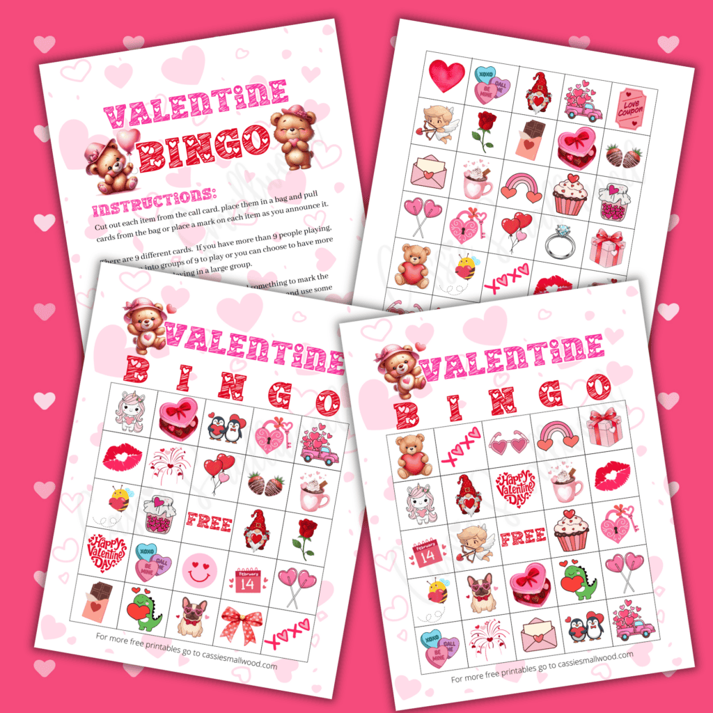 free printable Valentine's Day bingo game for kids pdf, preschool Valentine bingo cards cute and easy