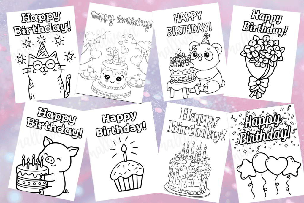 free printable birthday coloring cards for kids pdf black and white foldable birthday cards
