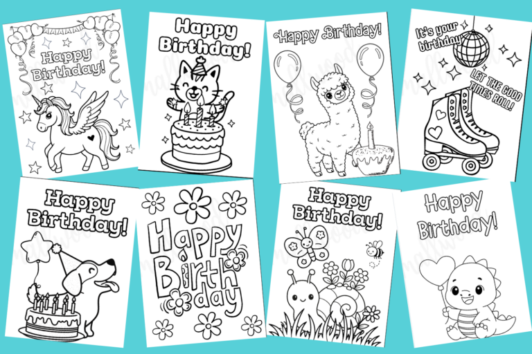 20 CUTE Birthday Cards To Color (FREE Printable)