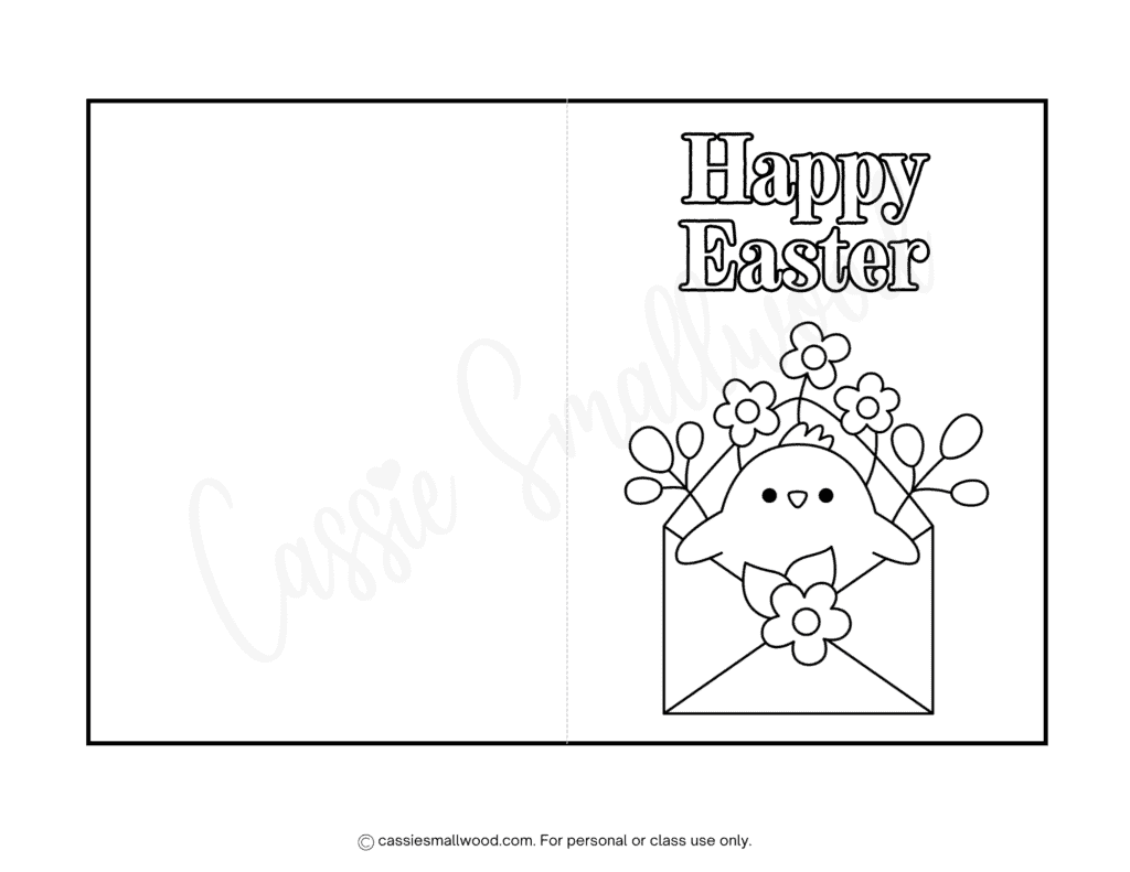Easter chick printable Easter card to color free printable pdf, Happy Easter coloring cards for kids to color and print