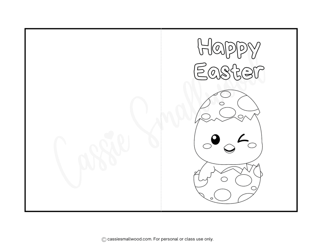 CUTE chick in egg Easter coloring card free printable pdf, Happy Easter card to color for kids, Easter coloring sheet