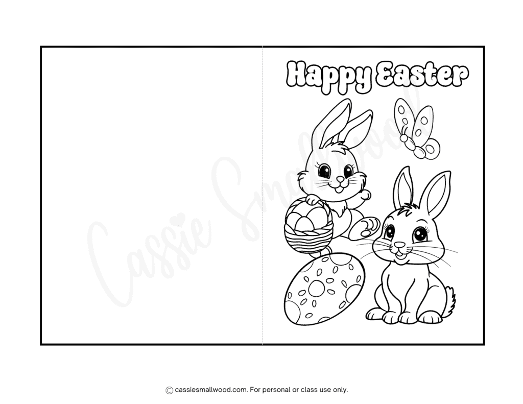 cute bunnies happy Easter coloring card free printable pdf, Easter bunny Easter card to color Easter coloring sheet for kids