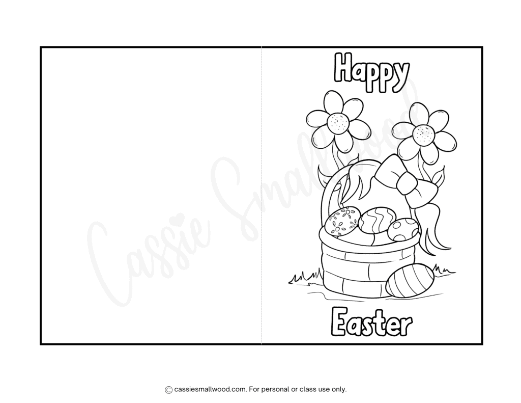 free printable Easter basket Happy Easter card to color pdf, Easter coloring card for kids, Easter basket coloring sheet for kids to print and color