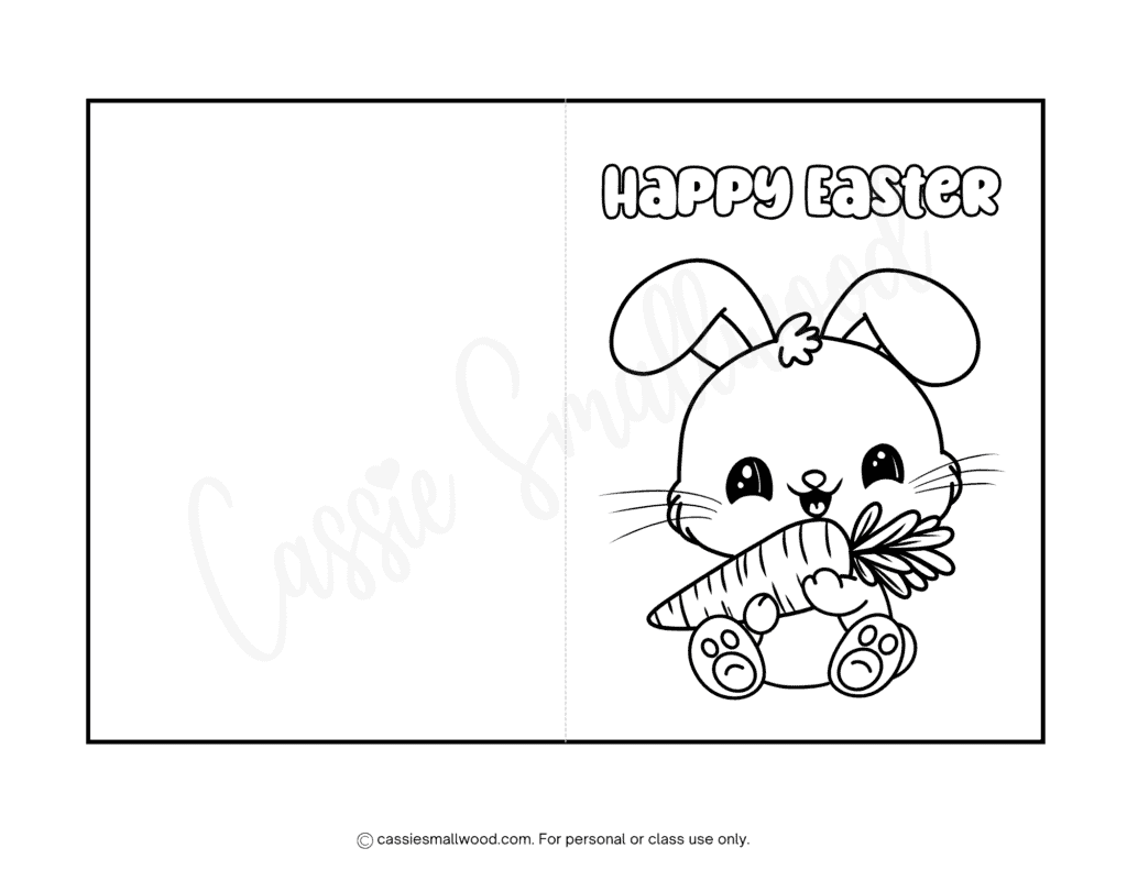 easy happy Easter card to color for preschoolers free printable pdf, preschool Easter bunny coloring card simple