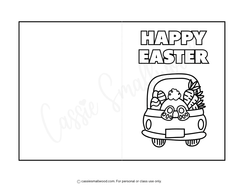 free printable Happy Easter coloring card pdf, Bunny butt Easter card to color, Easter coloring page for kids