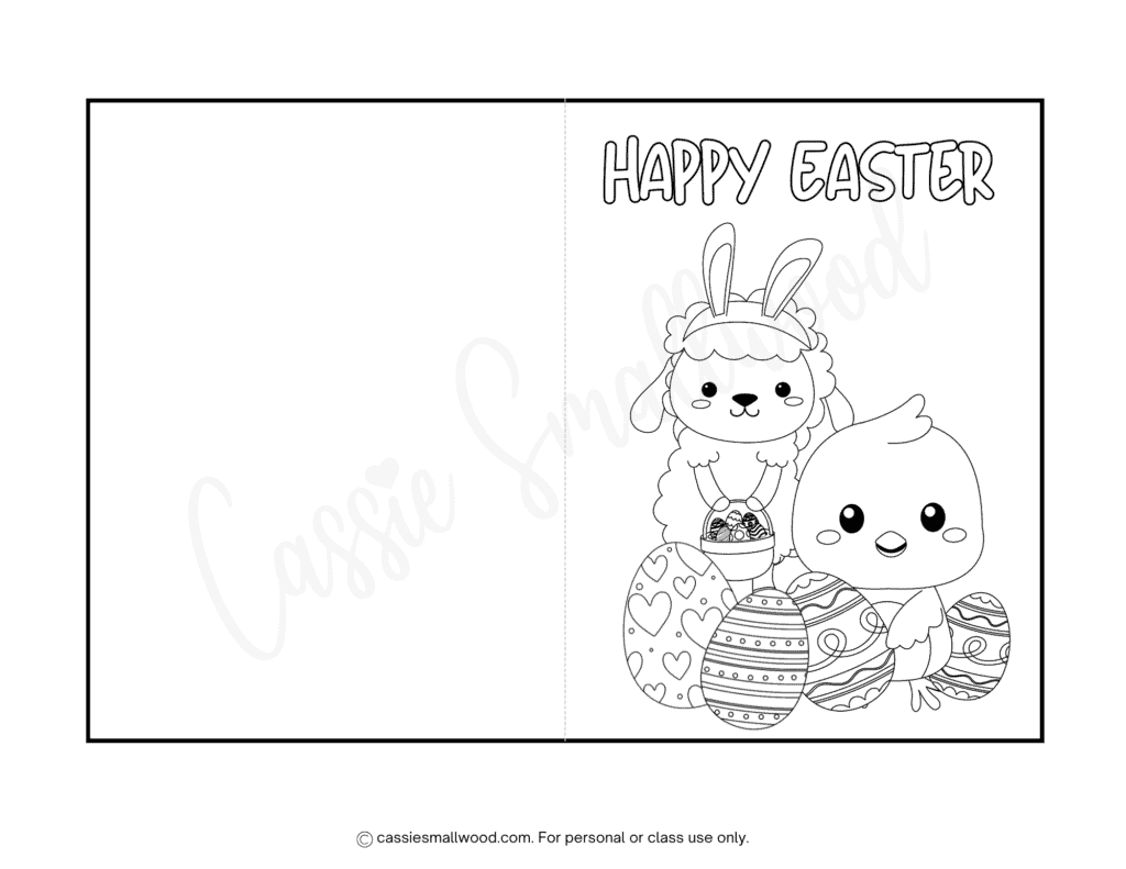 lamb and chick Easter card coloring sheet free printable pdf, Happy Easter card to color, Easter chick coloring page