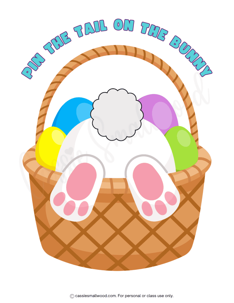Pin the tail on the bunny game Easter activity for kids free printable pdf, Easter classroom activities free printable