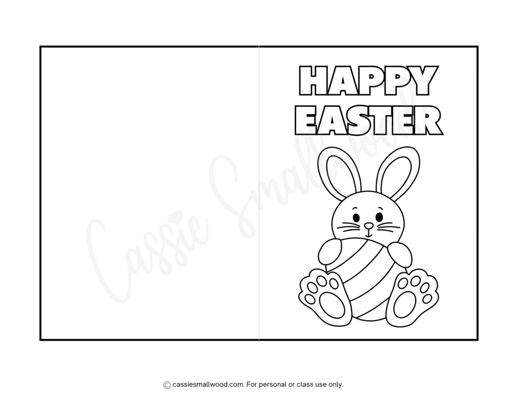 preschool easy Easter bunny card to color free printable pdf, preschool Easter coloring activities easy