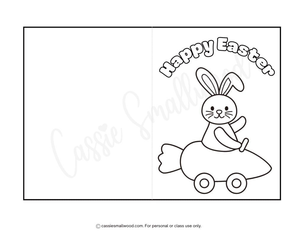 simple cute Happy Easter card to color free printable pdf, Easter coloring card for preschool kids