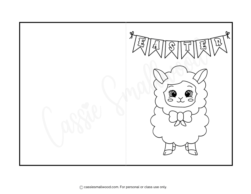 simple easter coloring card for kids free printable pdf, lamb Easter card coloring picture for preschool easy