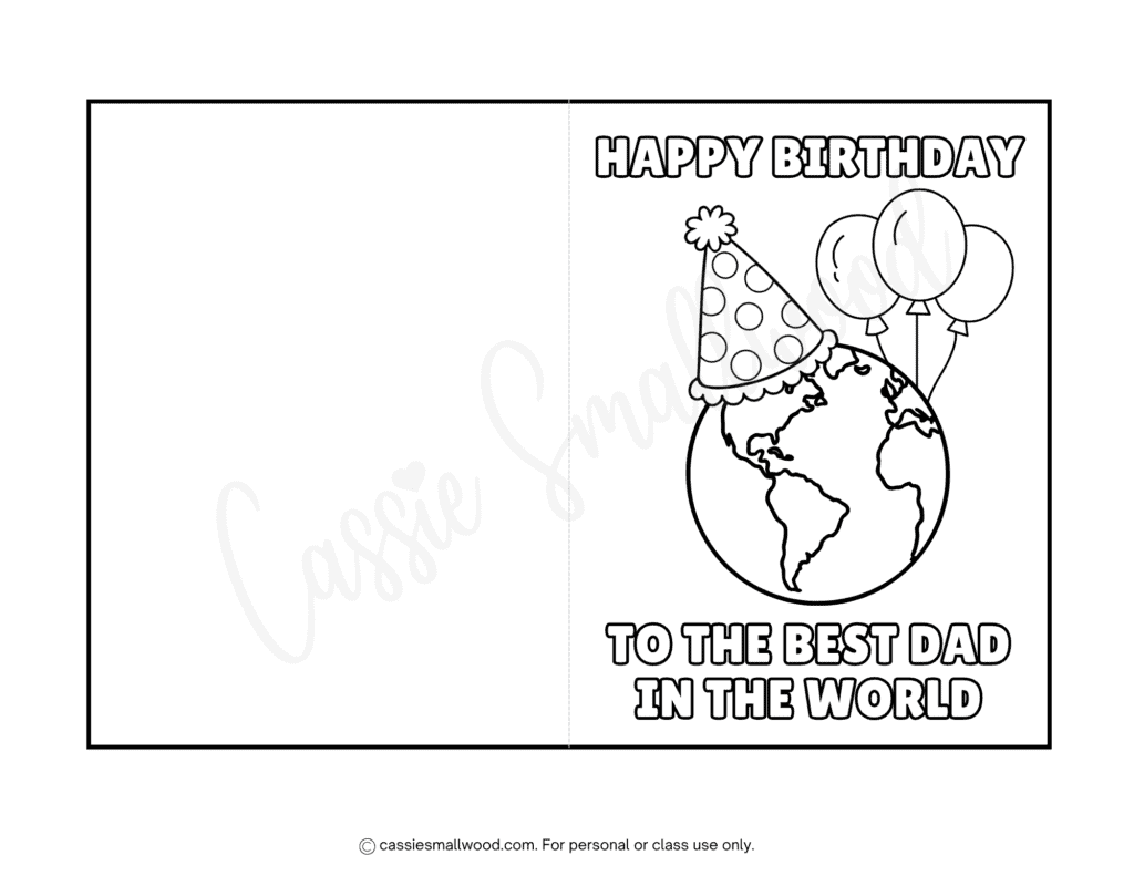 cute best dad happy birthday card to color free printable pdf, best dad in the world birthday coloring card from kids, dad birthday card coloring sheet preschool toddlers easy diy birthday greeting card template black and white