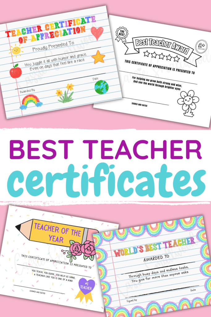 free printable best teacher award certificates pdf, cute teacher appreciation certificates gift for teachers day from students, free printable teachers day certificates of appreciation