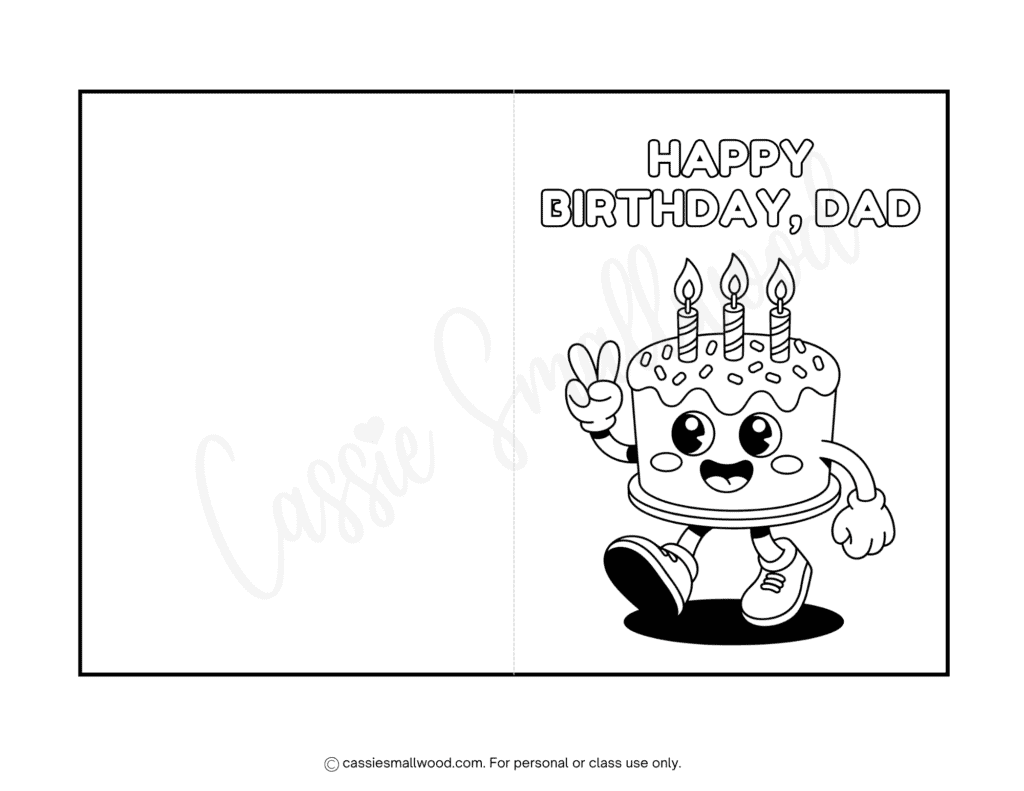 cute birthday cake happy birthday dad coloring card free printable pdf, printable foldable birthday card for dad coloring page, birthday wishes greeting card to color for dad