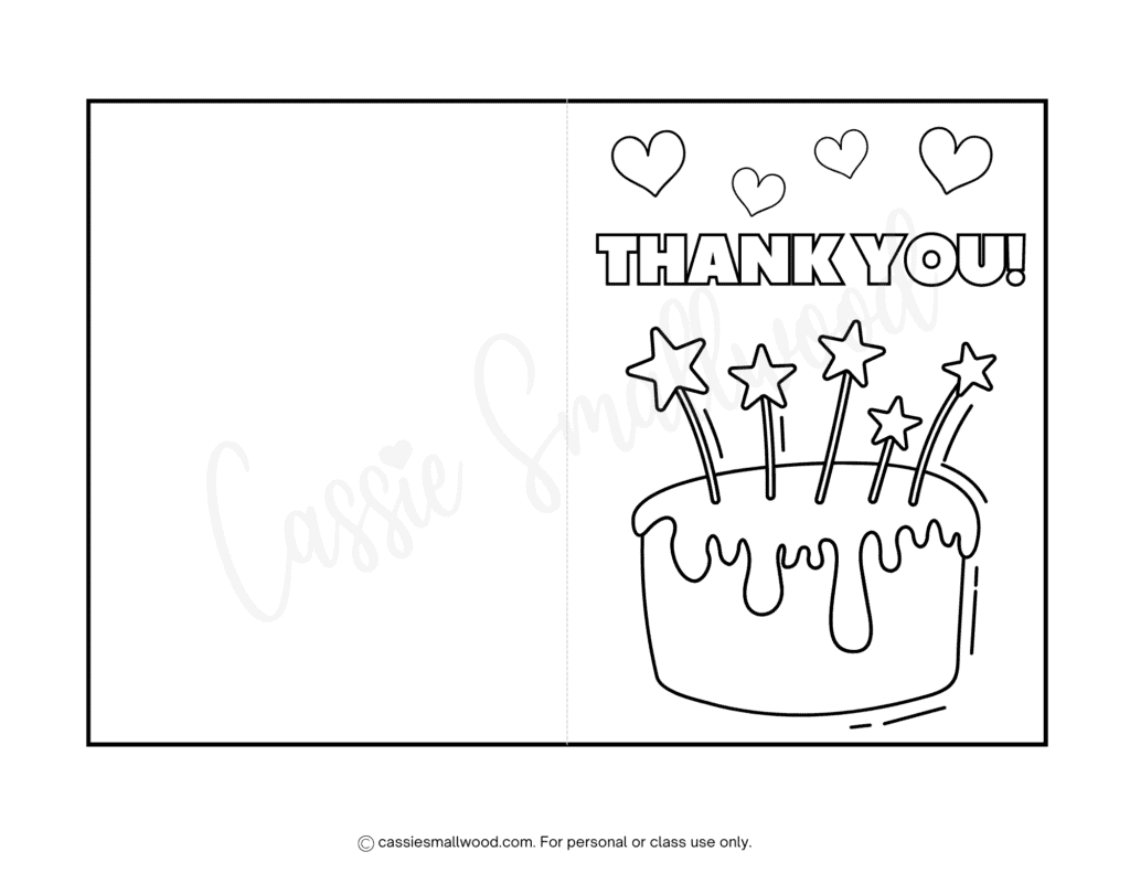 free printable birthday thank you card from kids to color pdf, birthday party thank you card coloring page