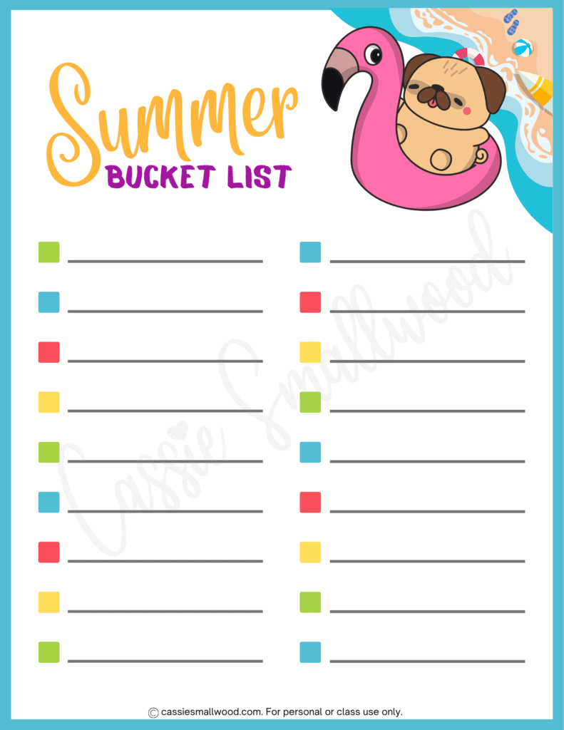 cute blank DIY summer bucket list printable free pdf, summer bucket list template for kids, family summer bucket list checklist template