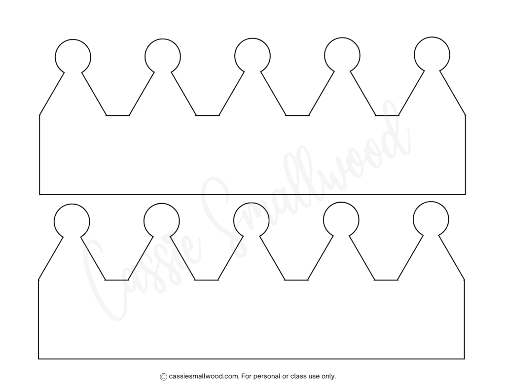 free printable blank wearable crown template pdf, simple preschool crown headband paper craft template, queen crown stencil, king crown outline, princess tiara pattern, prince crown cutout children's