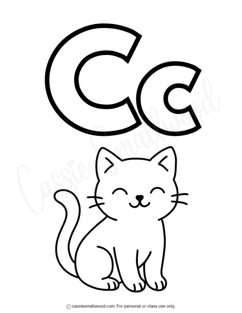 simple alphabet coloring pages free printable pdf, letter C coloring sheet for toddlers uppercase and lowercase letter C coloring sheet, cat coloring page for kids