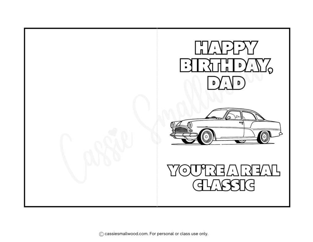 classic car happy birthday dad card to color free printable pdf, coloring dad birthday card birthday wishes coloring page free download