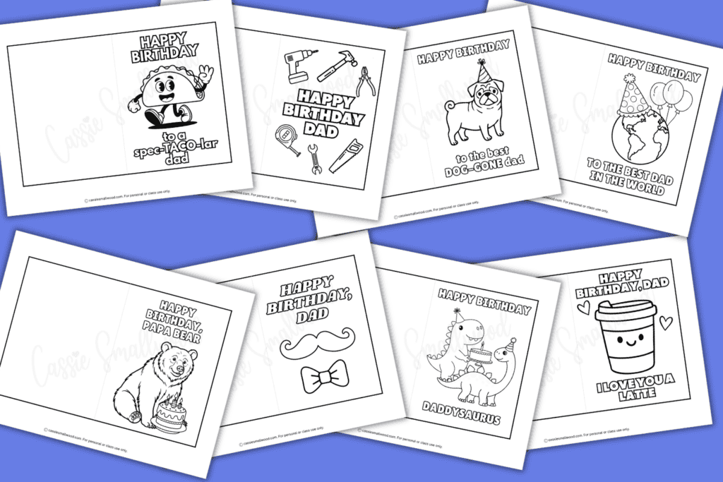 cute dad birthday coloring cards free printable pdf, funny dad birthday cards to color free download