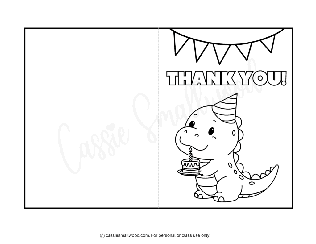 Cute dinosaur kids thank you card to color free printable pdf, Birthday thank you cards from kids coloring pages to print for free