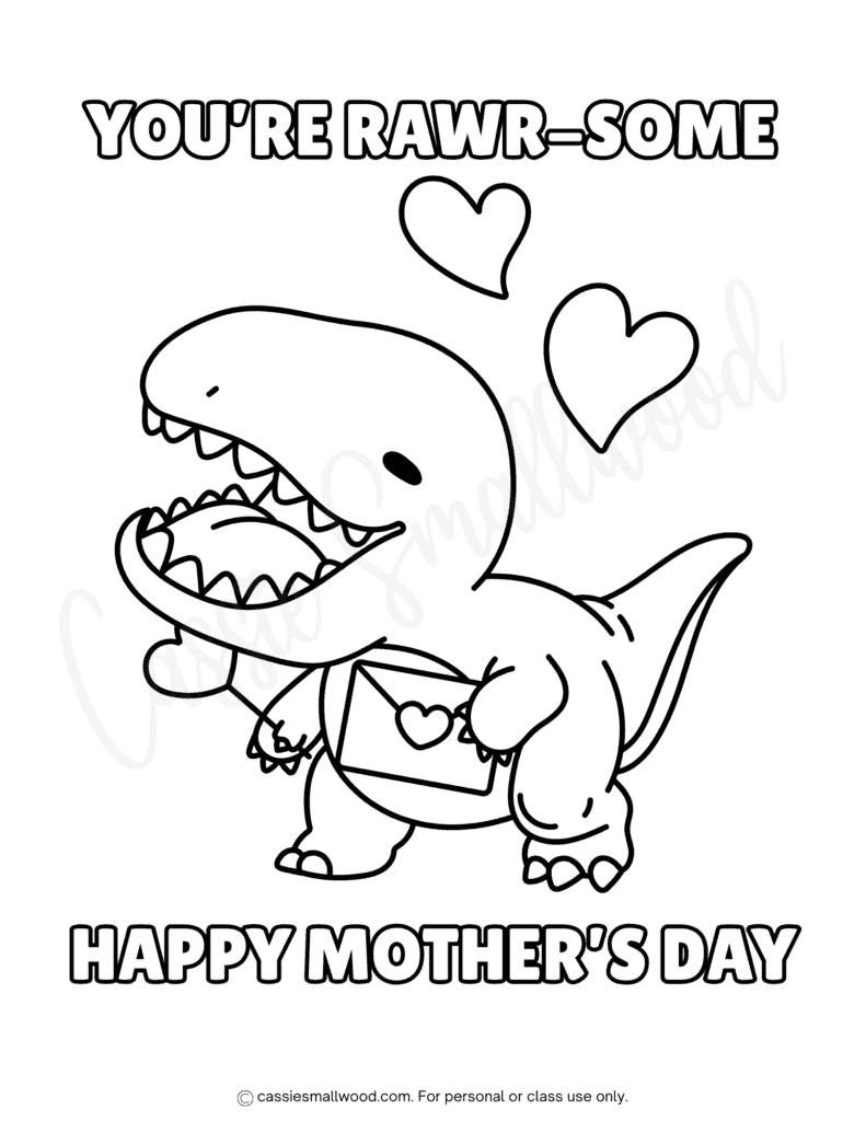 dinosaur Mother's Day coloring page for boys free printable pdf, cute Mother's Day coloring sheet from son