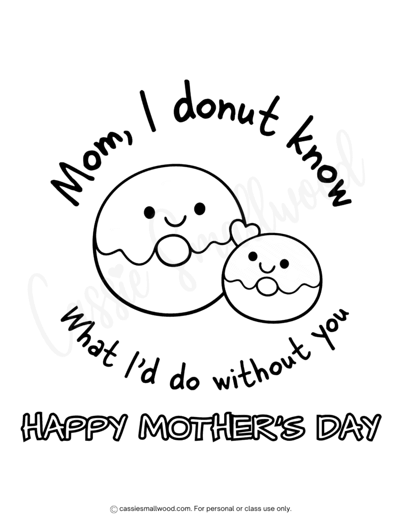 donut kawaii mother's day coloring page free printable pdf, cute kawaii Happy Mother's Day coloring sheet for kids
