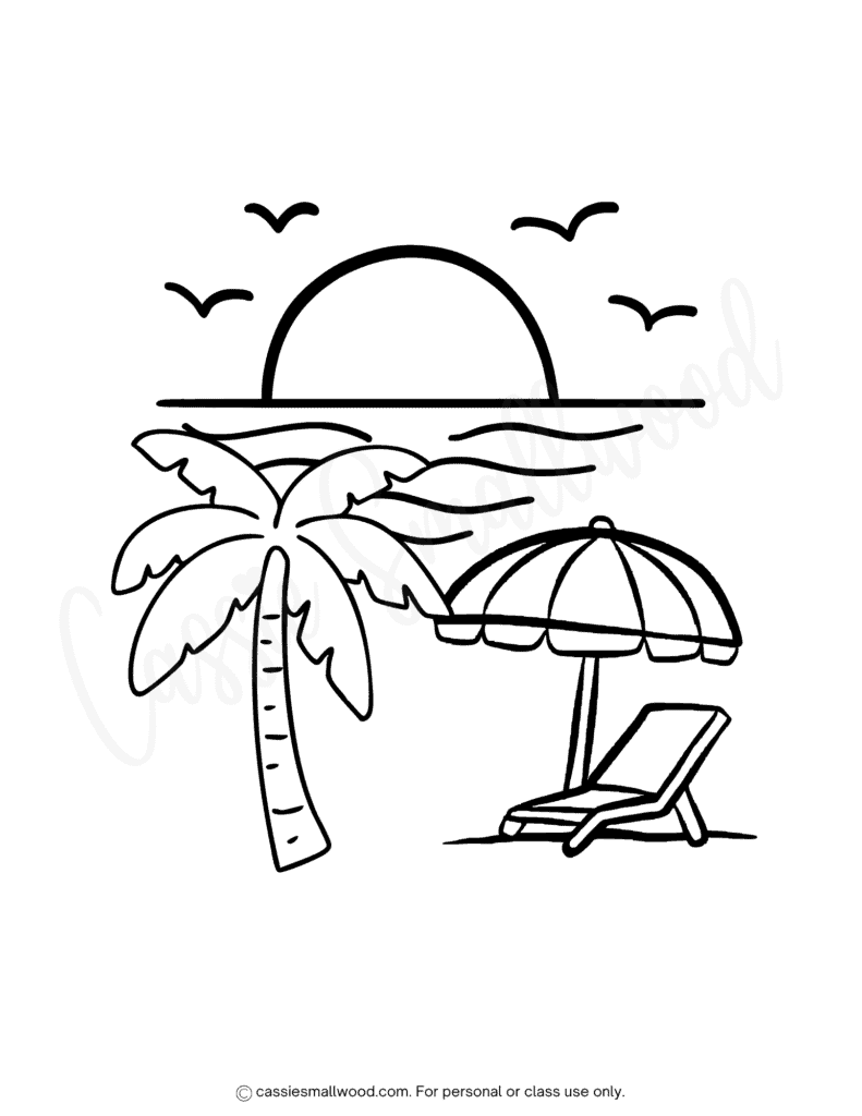 easy beach coloring sheet preschool free printable pdf, simple beach coloring page toddlers, ocean coloring picture kindergarten