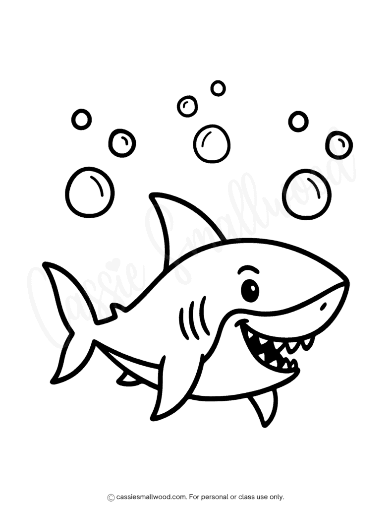 easy shark coloring page for preschool and toddlers free printable pdf, simple shark coloring sheet, ocean animal coloring page, under the sea coloring sheet for kids