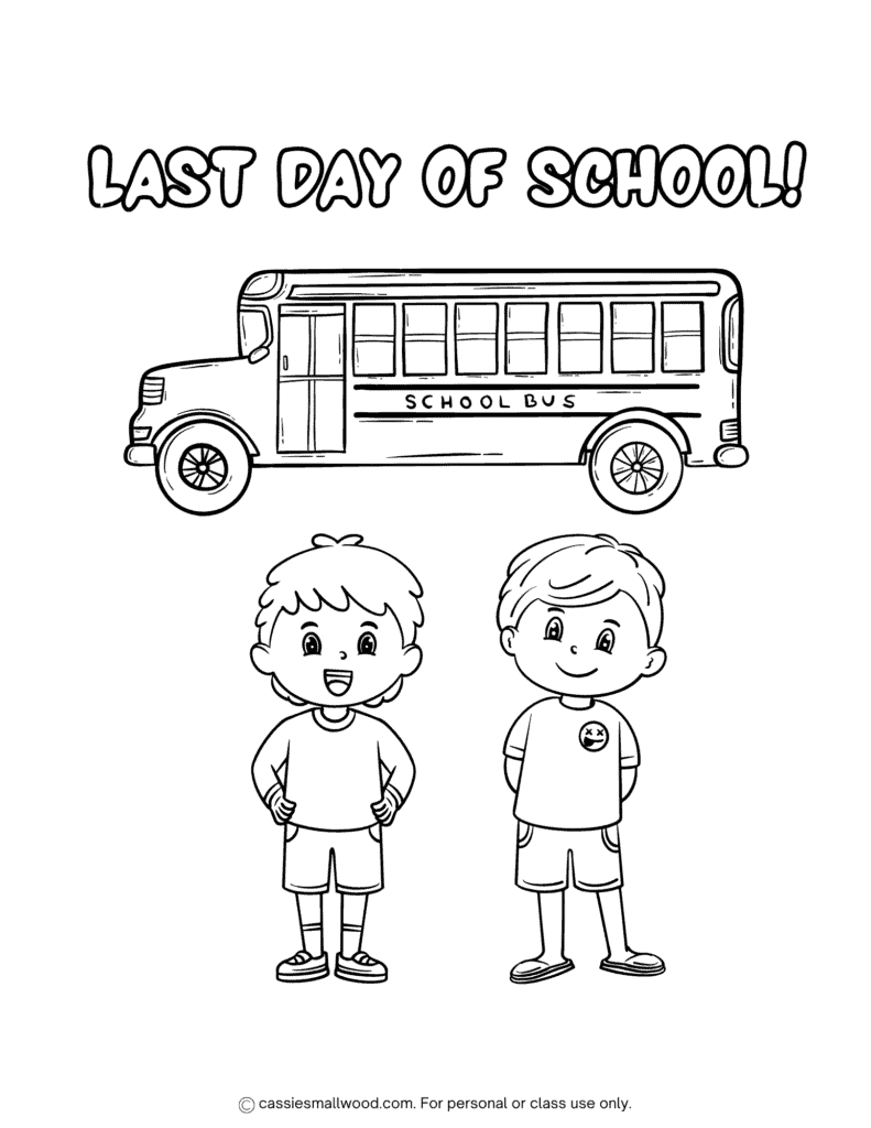 elementary last day of school coloring page free printable pdf, 1st grade, 2nd grade, kindergarten, preschool end of school year coloring sheet