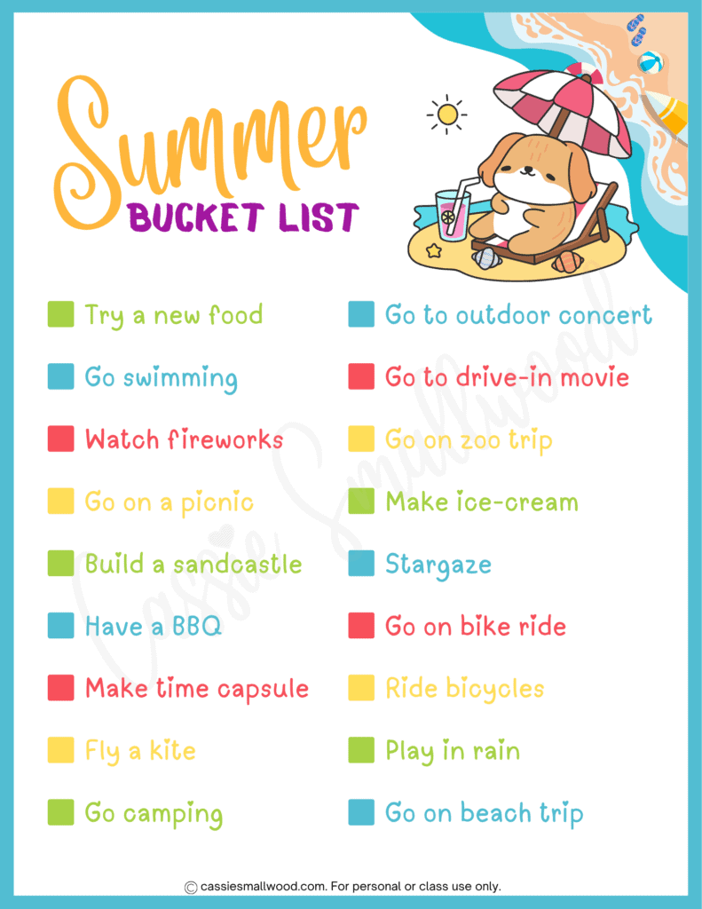 cute family summer bucket list checklist free printable pdf, summer bucket list ideas for kids, summer bucket list template free printable pdf