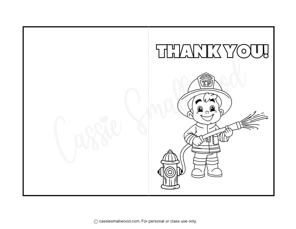 firefighter thank you card to color free printable pdf, fireman thank you card coloring page for kids