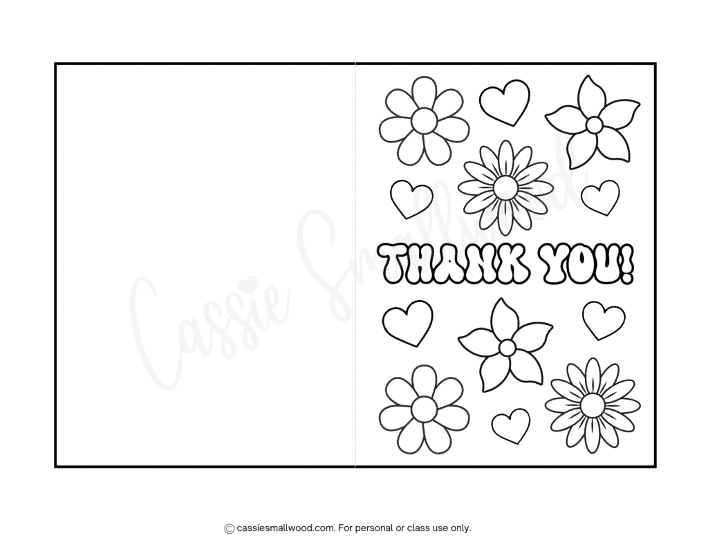 free printable flower coloring thank you card for kids pdf, flower thank you card to color from kids