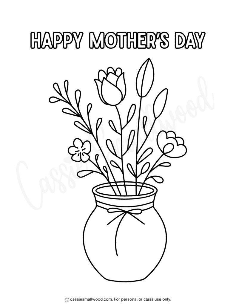 free printable flower Happy Mother's Day coloring page for kids pdf, Simple happy mother's day coloring sheet for children to color