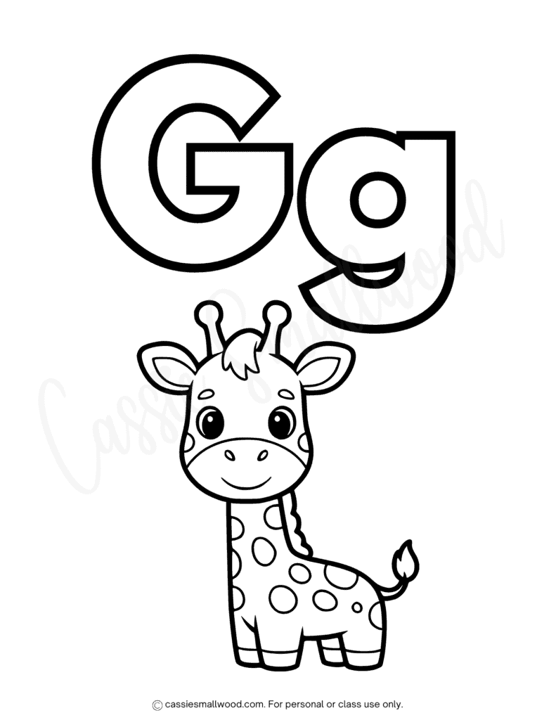 ABC coloring sheets for kids free printable pdf, Letter G coloring page, cute giraffe coloring page preschool, simple alphabet coloring sheets for toddlers
