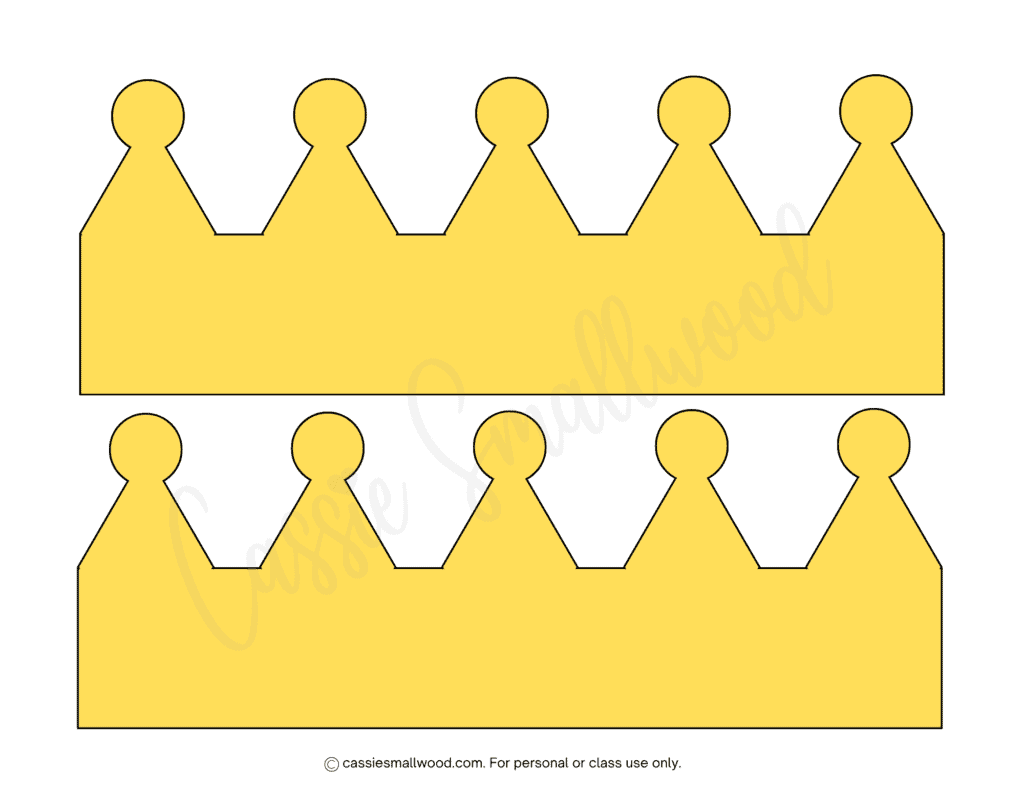 free printable gold wearable crown template pdf, royal crown stencil headdress, children's crown headband paper craft template, yellow crown cutout