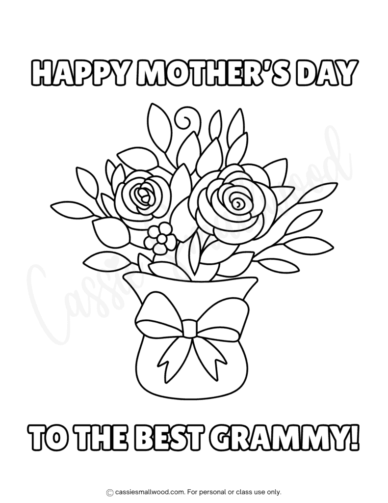 grammy mother's day coloring page free printable pdf, cute grandma happy mother's day coloring sheet