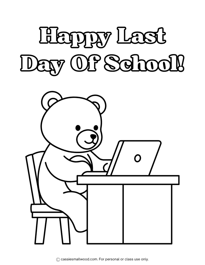 Happy last day of school coloring page free printable pdf, preschool end of school coloring sheet, kindergarten last day of school coloring page