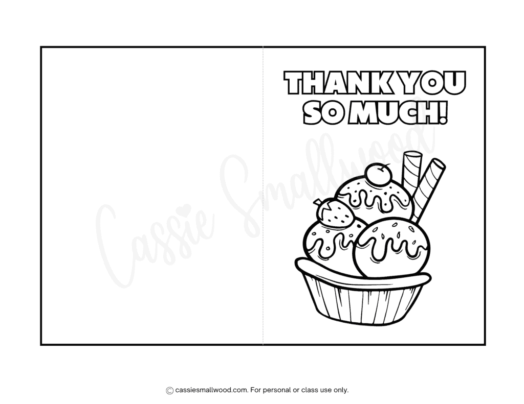ice cream thank you card coloring page free printable pdf, cute birthday thank you cards to color from kids to print for free, thank you greeting card ideas