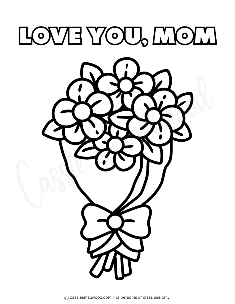 kindergarten I love you mom coloring page free printable pdf, Easy flower Mother's Day coloring sheet for kids