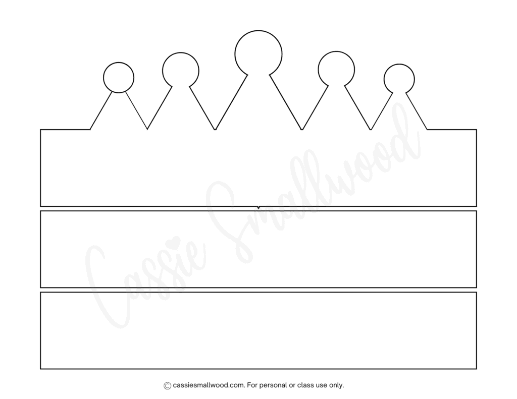 blank king crown headband craft template free printable pdf, black and white crown outline, wearable crown stencil for kids, princess crown headband cutout