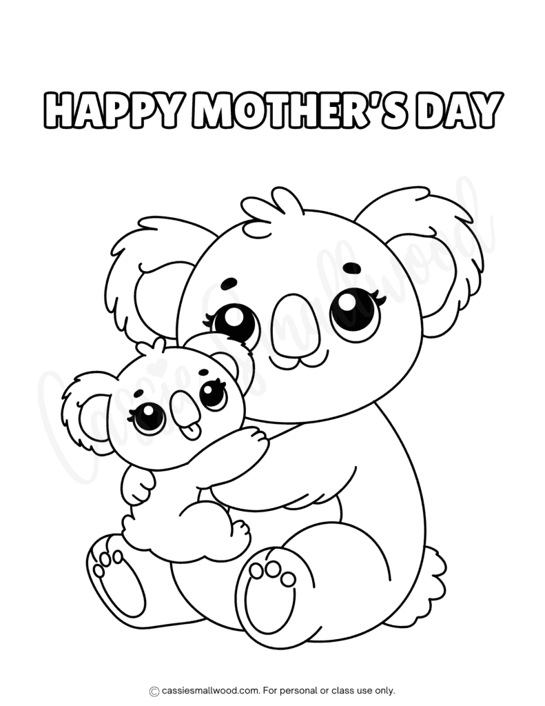 koala happy mother's day coloring sheet free printable pdf, Kawaii Mother's day coloring page for kids to color