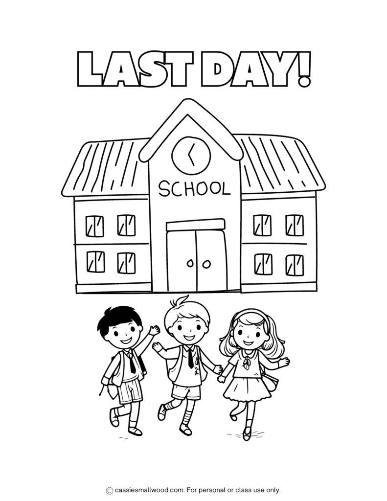 last day of school coloring sheet for kids free printable pdf, end of school year coloring page black and white drawing