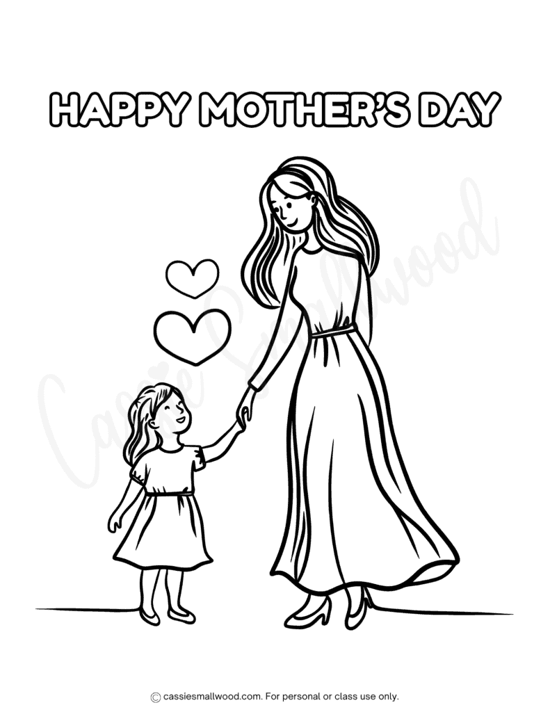 free printable Mother's day coloring page from daughter pdf, Happy Mother's Day picture to color cute