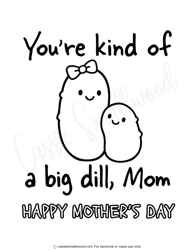 Pickle kawaii mother's day coloring sheet free printable pdf, dill pickle coloring page for Mother's Day