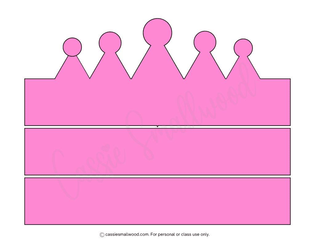 free printable pink princess crown cutout pdf, free printable wearable crown template for kids, children's crown headband craft template preschool