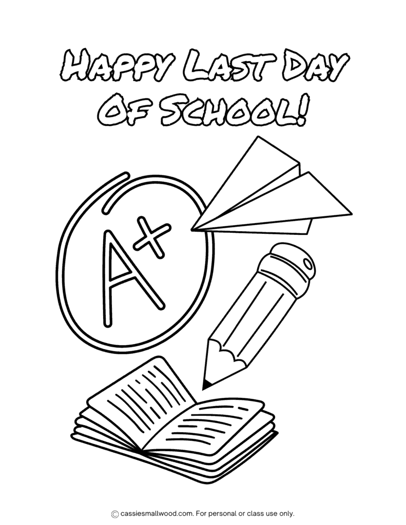 preschool last day of school coloring page free printable pdf, kindergarten end of school year coloring sheet easy