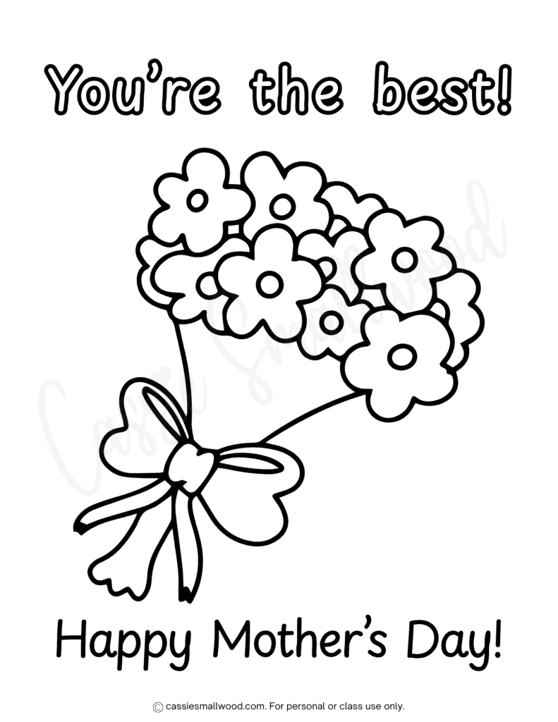 preschool Mother's Day coloring page free printable pdf, flower bouquet Happy Mother's Day coloring sheet
