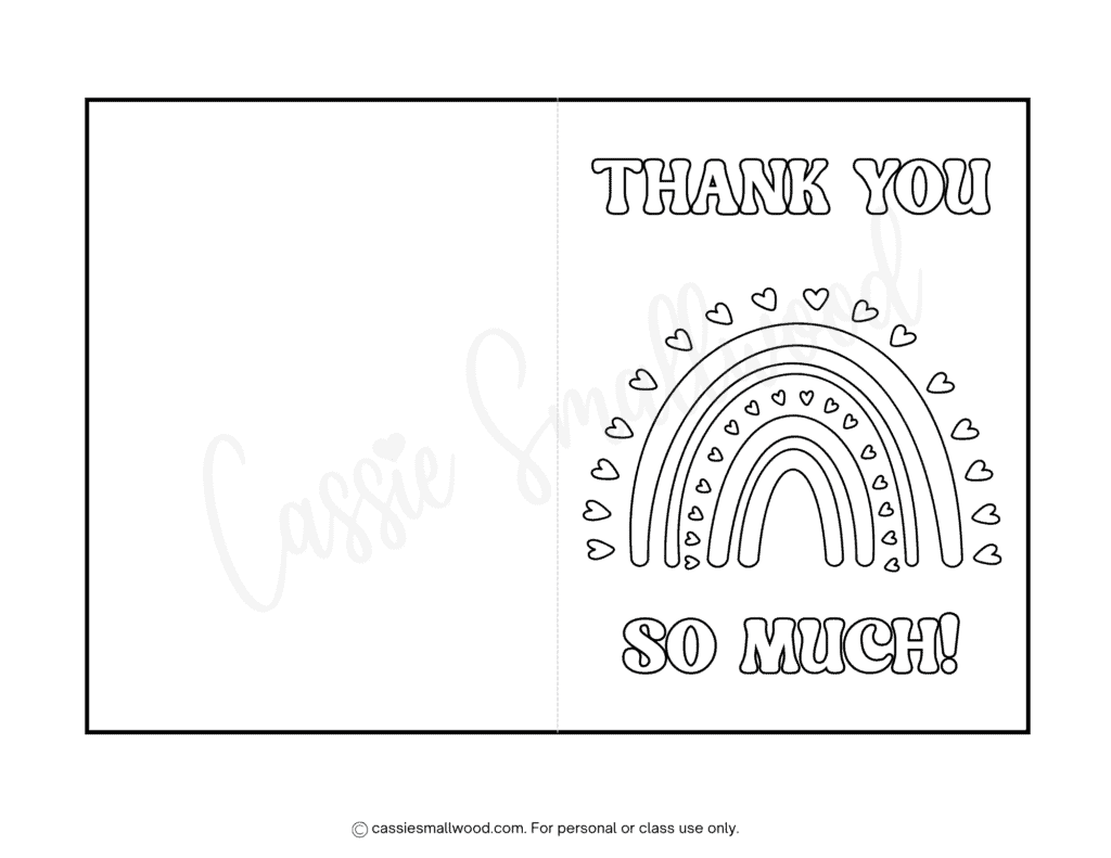 cute rainbow thank you card for kids to color free printable pdf, Simple thank you card coloring page to print and color