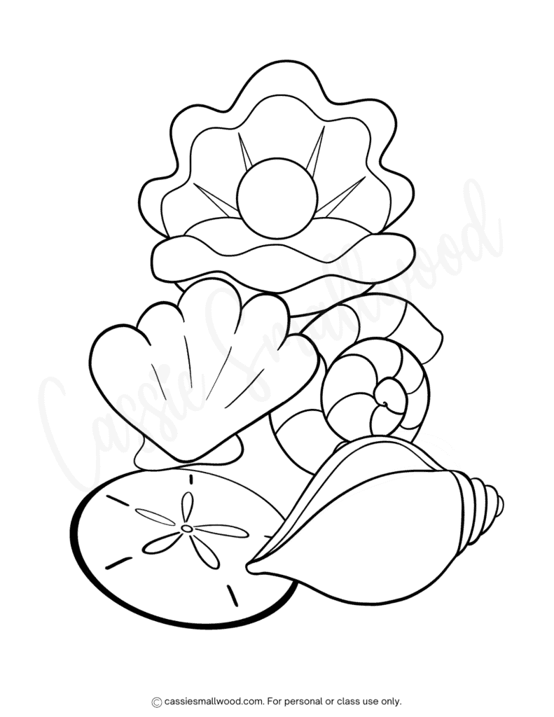 seashells coloring page free printable pdf, ocean coloring pages for kids free download, under the sea coloring picture